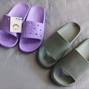 Purple and Gray Slide Sandals